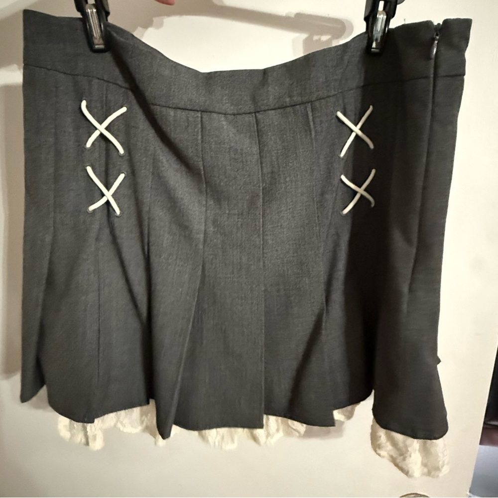 jcpenney Dark Gray Pleated Mini Skirt with White Lace Trim